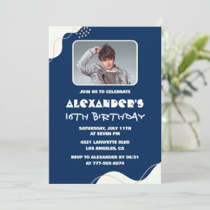 16th birthday invitations Men Photo Simple Navy 