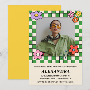 16th birthday invitations Retro Groovy Flowers