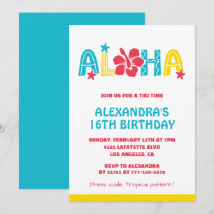 16th birthday invitations Tropical Aloha Hawaiian