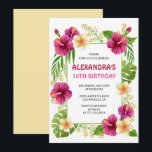 16th birthday invitations Tropical Party Luau Pink<br><div class="desc">16th birthday invitations Tropical Party Luau Pink hibiscus</div>