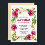 16th birthday invitations Tropical Party Luau Pink<br><div class="desc">16th birthday invitations Tropical Party Luau Pink hibiscus</div>
