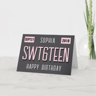 16th Birthday License Plate, Sweet 16 Birthday Card