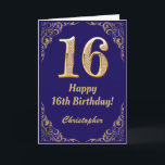 16th Birthday Navy Blue and Gold Glitter Frame Card<br><div class="desc">16th Birthday Navy Blue and Gold Glitter Frame. For further customisation,  please click the "Customise it" button and use our design tool to modify this template.</div>