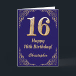 16th Birthday Navy Blue and Gold Glitter Frame Card<br><div class="desc">16th Birthday Navy Blue and Gold Glitter Frame. For further customisation,  please click the "Customise it" button and use our design tool to modify this template.</div>