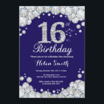 16th Birthday Navy Blue and Silver Diamond Invitation<br><div class="desc">16th Birthday Invitation. Navy Blue and Silver Rhinestone Diamond. Elegant Birthday Bash invite. Kids Birthday. Girl Birthday. Boy Birthday. For further customisation,  please click the "Customise it" button and use our design tool to modify this template.</div>