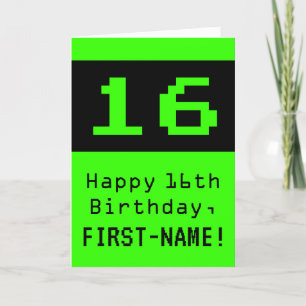 16th Birthday: Nerdy / Geeky Style "16" and Name Card