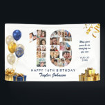 16th Birthday Number 16 Photo Collage White Gold Banner<br><div class="desc">Make a big statement on their big day with this Custom Photo Collage Birthday Party Banner. Turn your favourite memories into a stunning visual celebration. Featuring a bold number-shaped photo collage, this design allows you to showcase a lifetime of highlights or the best moments from the past year. Whether it’s...</div>