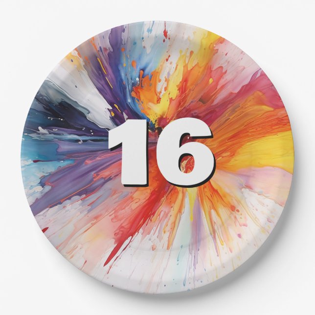 16th Birthday Paint Blast  Paper Plate (Front)