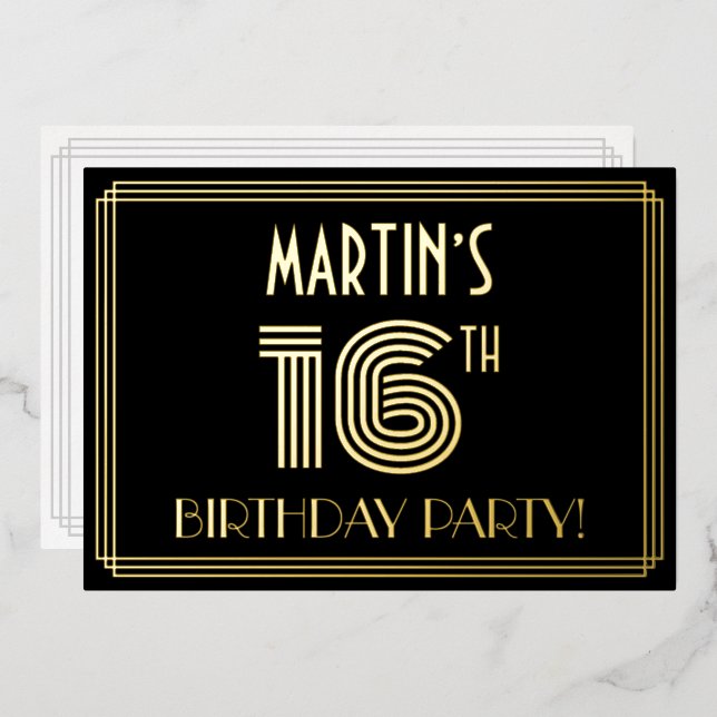 16th Birthday Party — Art Deco Style “16” + Name (Front/Back)