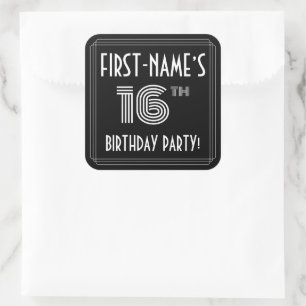 16th Birthday Party: Art Deco Style & Custom Name Square Sticker