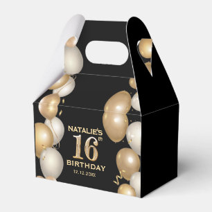 16th Birthday Party Black and Gold Balloons Favour Box
