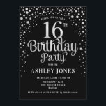 16th Birthday Party - Black & Silver Invitation<br><div class="desc">16th Birthday Party Invitation.
Elegant design in black and faux glitter silver. Features stylish script font and confetti. Message me if you need custom age.</div>