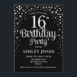 16th Birthday Party - Black & Silver Invitation<br><div class="desc">16th Birthday Party Invitation.
Elegant design in black and faux glitter silver. Features stylish script font and confetti. Message me if you need custom age.</div>