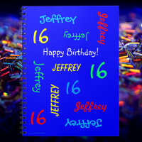 16th Birthday Party Blue Guest Book, Name, Spiral
