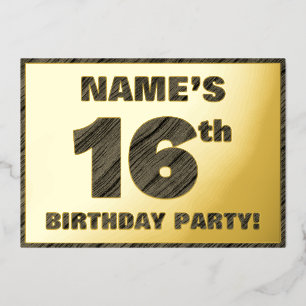 16th Birthday Party — Bold, Faux Wood Grain Text