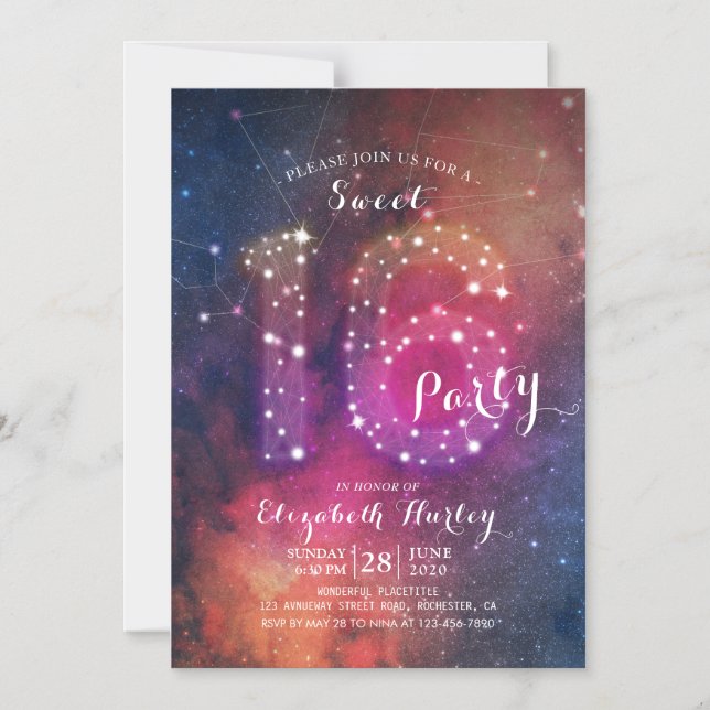 16th Birthday Party Chic Galaxy Star Constellation Magnetic Invitation (Front)