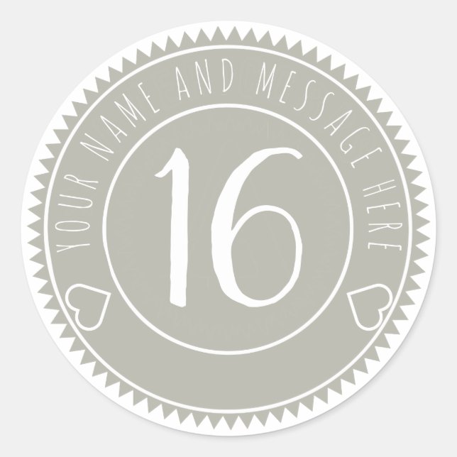 16th Birthday Party Cool Gray Pastel Classic Classic Round Sticker (Front)