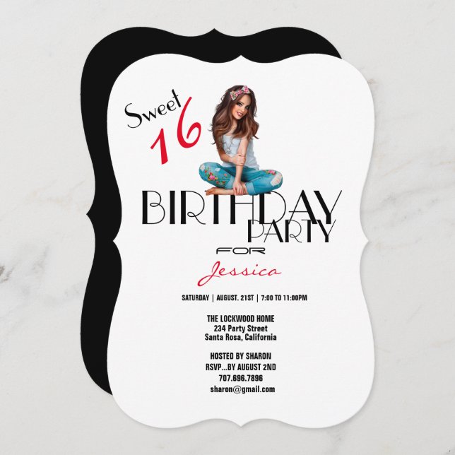 16th Birthday Party Cute Girl Teenager Silhouette  Invitation (Front/Back)