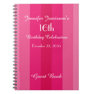 16th Birthday Party Guest Book Pink Notebook