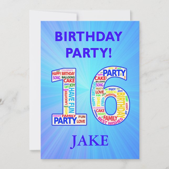 16th Birthday Party Invitation Add a Name (Front)