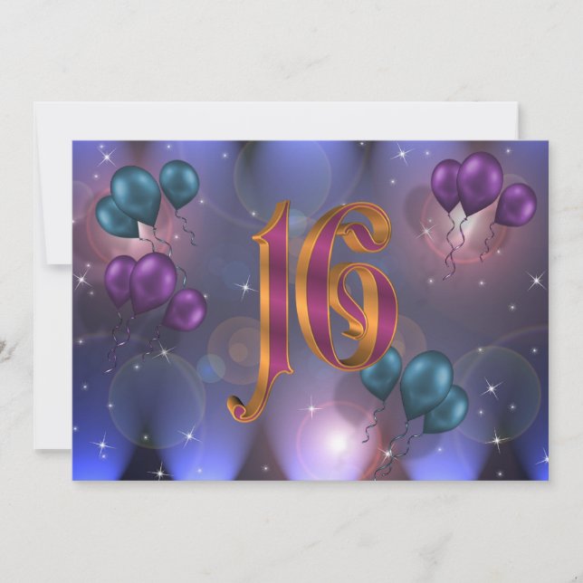 16th Birthday Party Invitation balloons (Front)