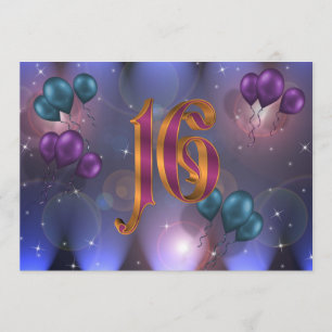 16th Birthday Party Invitation balloons