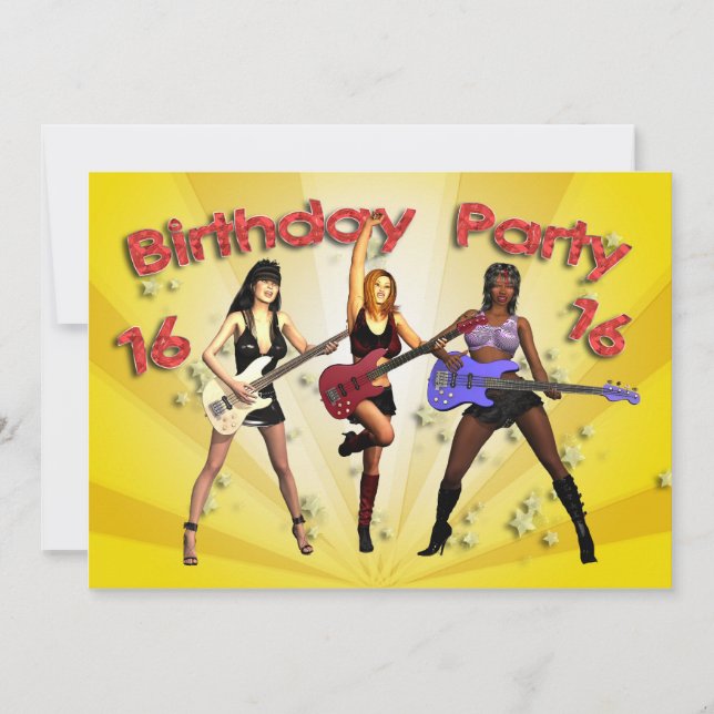 16th Birthday Party invitation with a girl band (Front)
