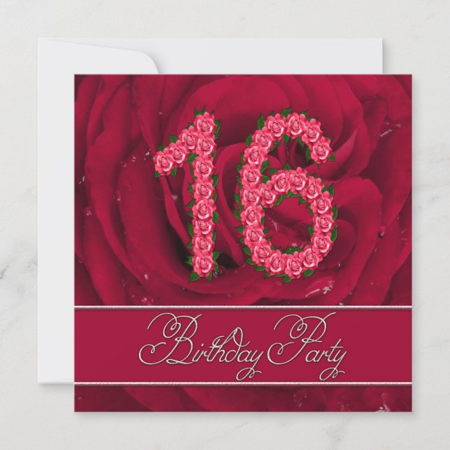 16th birthday party invitation with roses (Front)