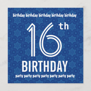 16th Birthday Party Modern Geometric Blue W1833 Invitation