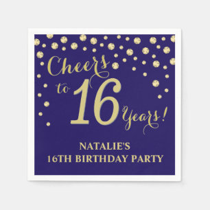 16th Birthday Party Navu Blue and Gold Diamond Napkin
