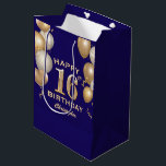 16th Birthday Party Navy Blue and Gold Balloons Medium Gift Bag<br><div class="desc">16th Birthday Party Navy Blue and Gold Balloons and Confetti Gift Bag. For further customisation,  please click the "Customise it" button and use our design tool to modify this template.</div>
