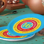 16th Birthday Party Paper Plates<br><div class="desc">Paper party plates for a 16th Birthday. Birthday party plates with an inscription. Saying a repeated "Happy Birthday". To Celebrate a birthday. Also the name of the person whose birthday it is.</div>