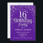 16th Birthday Party - Purple & Silver Invitation<br><div class="desc">16th Birthday Party Invitation.
Elegant design in royal purple and faux glitter silver. Features stylish script font and confetti. Message me if you need custom age.</div>