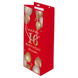 16th Birthday Party Red and Gold Balloons Wine Gift Bag