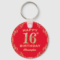 16th Birthday Party Red and Gold Glitter Frame