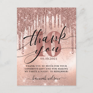 16th Birthday Party Rose Gold Thank You Postcard