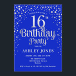 16th Birthday Party - Royal Blue & Silver Invitation<br><div class="desc">16th Birthday Party Invitation.
Elegant design in royal blue and faux glitter silver. Features stylish script font and confetti. Message me if you need custom age.</div>