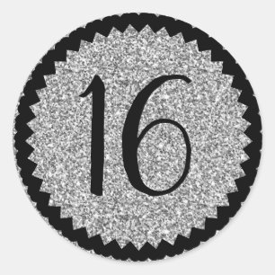 16th Birthday Party Silver Glitter Classic Round Sticker