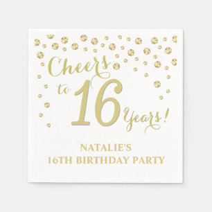 16th Birthday Party White and Gold Diamond Napkin