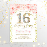 16th Birthday Party - White Gold Pink Invitation<br><div class="desc">16th Birthday Party Invitation
Elegant design in faux glitter gold,  pink and white. Stylish floral invitation with diamonds and roses. Perfect for a glam celebration. Please message me if you need further customisation.</div>