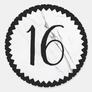 16th Birthday Party White Marble Classic Round Sticker