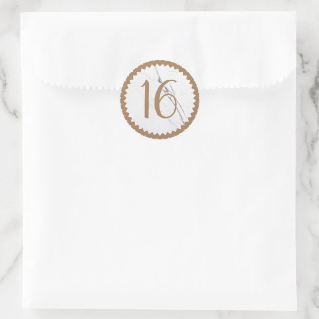 16th Birthday Party White Marble Gold Classic Round Sticker (Bag)
