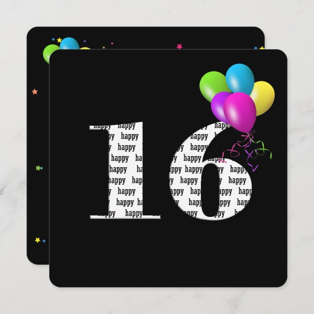 16th Birthday Party with balloon bunch Invitation (Front/Back)