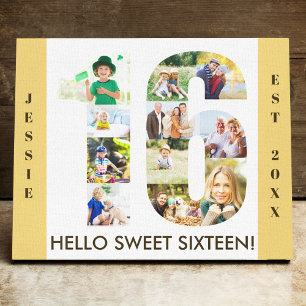 16th Birthday Photo Collage Number 16 Neutral Canvas Print