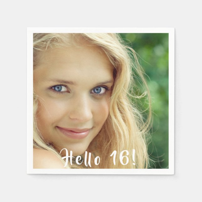 16th birthday photo hello 16 girl napkin (Front)