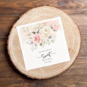 16th Birthday Pink Floral Party Paper Napkin