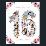 16th Birthday Pink Flower Girl Photo Collage White Poster<br><div class="desc">Create a Sixteenth Birthday eight photos collage in a big number Sixteen shape. Decorated with beautiful and lovely watercolor blush pink flowers and green foliage. Great 16th sweet sixteen Birthday gift for girls. Personalised number 16 photo collage for a unique and very special product.</div>