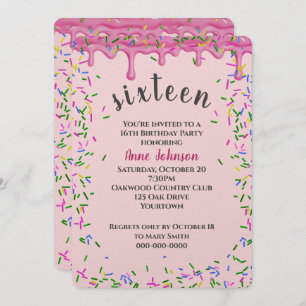 16th Birthday Pink Icing And Sprinkles Invitation