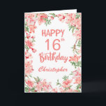 16th Birthday Pink Peach Peonies Watercolor Floral Card<br><div class="desc">16th Birthday Pink Peach Peonies Watercolor Floral Birthday Card. For further customisation,  please click the "Customise it" button and use our design tool to modify this template.</div>