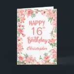 16th Birthday Pink Peach Peonies Watercolor Floral Card<br><div class="desc">16th Birthday Pink Peach Peonies Watercolor Floral Birthday Card. For further customisation,  please click the "Customise it" button and use our design tool to modify this template.</div>